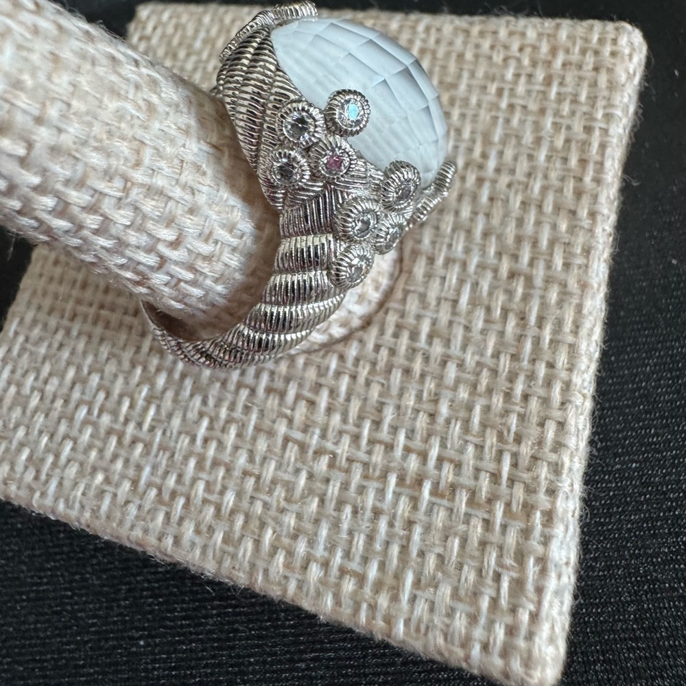 Judith Ripka 925 Silver White Faceted  Cut Quart Ring w/Diamonique CZ stones - Picture 6 of 10